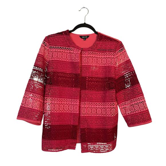 Misook Petite Small Crocheted 3/4 Sleeve Pink Blazer Jacket Topper - Picture 11 of 11